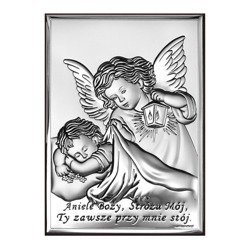 Obrazek srebrny Aniołek z latarenką z podpisem 6442