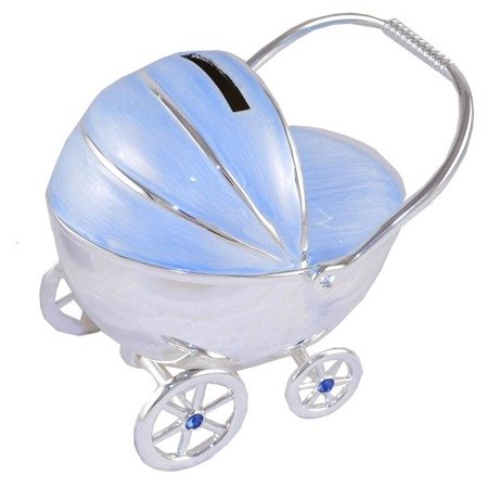 473-3263 Skarbonka z masy perłowej - niebieski wózek dziecięcy