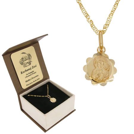 Zestaw złoty łańcuszek z medalikiem matka Boska Częstochowska kwiatek pr. 585 ZM033/ZL004/BA-3